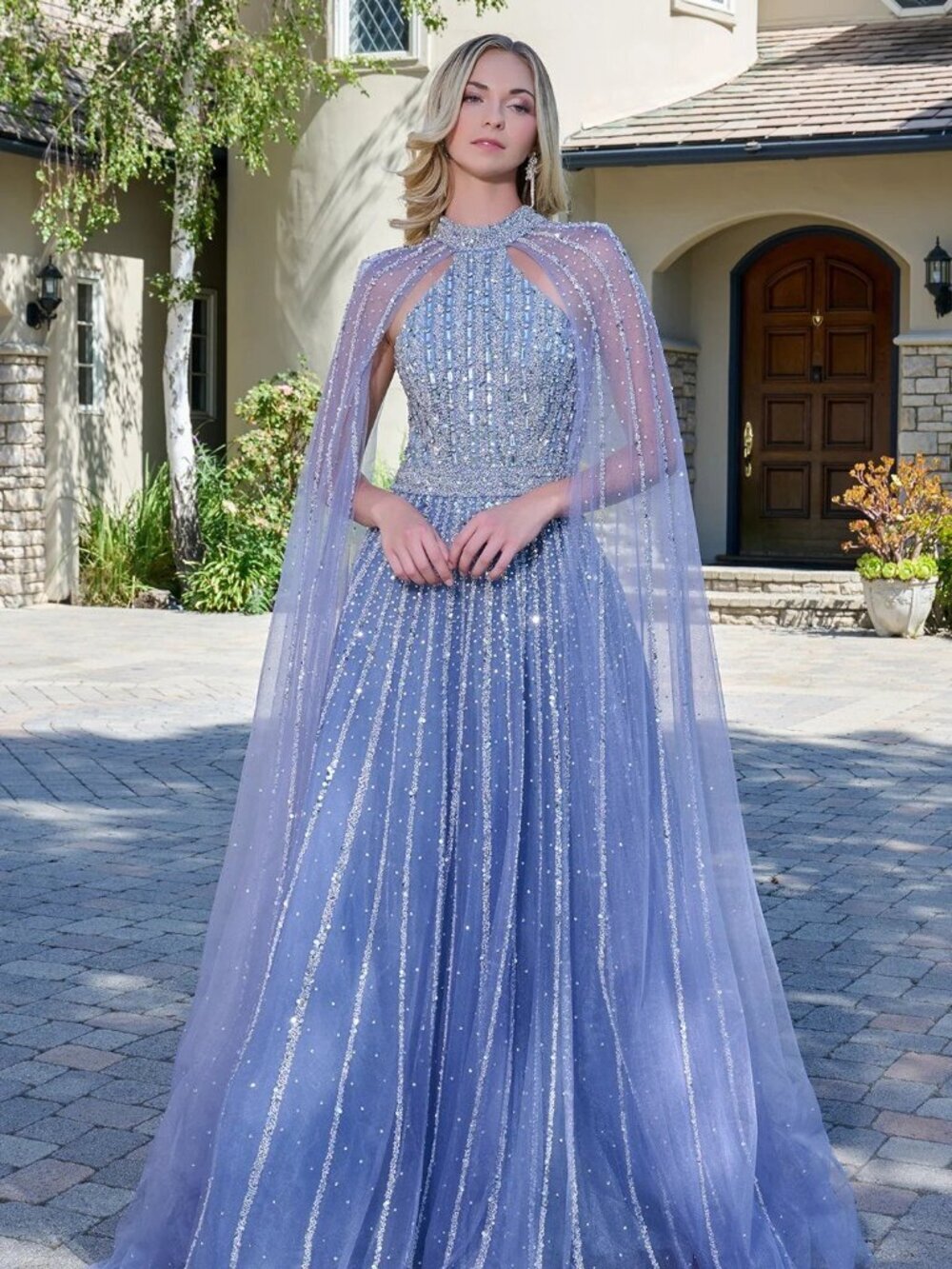 New Dusty Blue Mother Of The Bride Gown w/ Hot Stones Embroidery GL3669